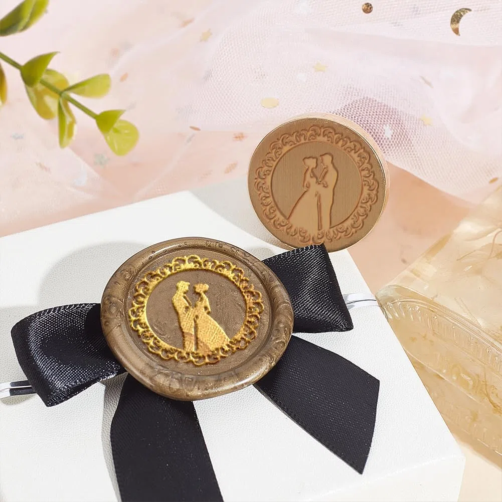 MAYJOYDIY Sceau de Cire de Couple de Mariage Vintage Tampon de Cire à Cacheter Romantique Mariée Tête de Tampon en Laiton Amovible de 25mm pour Carte D'Invitation de Mariage Enveloppes Emballage