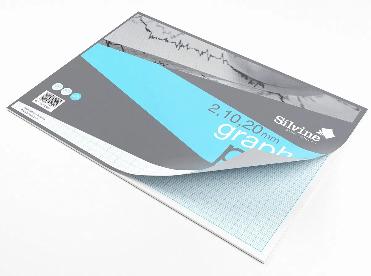 Silvine Bloc de 50 feuilles de papier graphique professionnel A3 - Imprimé graphique 2-10-20 mm