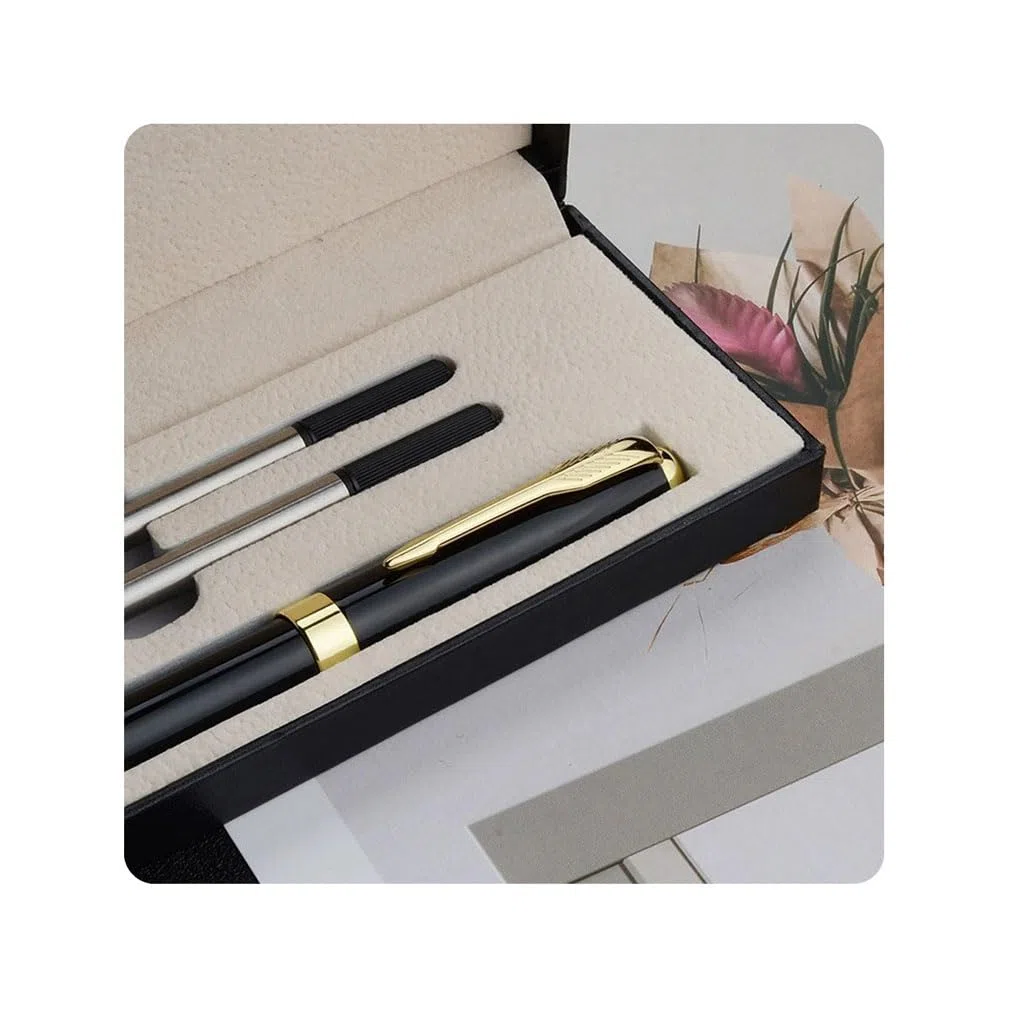 Lot de stylos de signature en métal (noir) - Stylo à bille personnalisé - Qualité supérieure - Coffret cadeau - Bureau professionnel