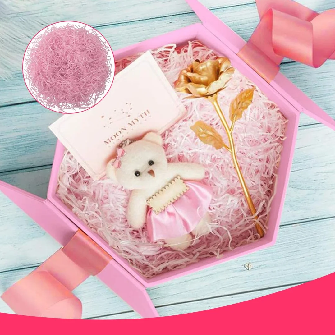 200g Remplissage de Panier de Fête et Boîte Cadeau Papier de Soie Déchiqueté Raphia Déchiqueté pour Emballage Cadeau Rose