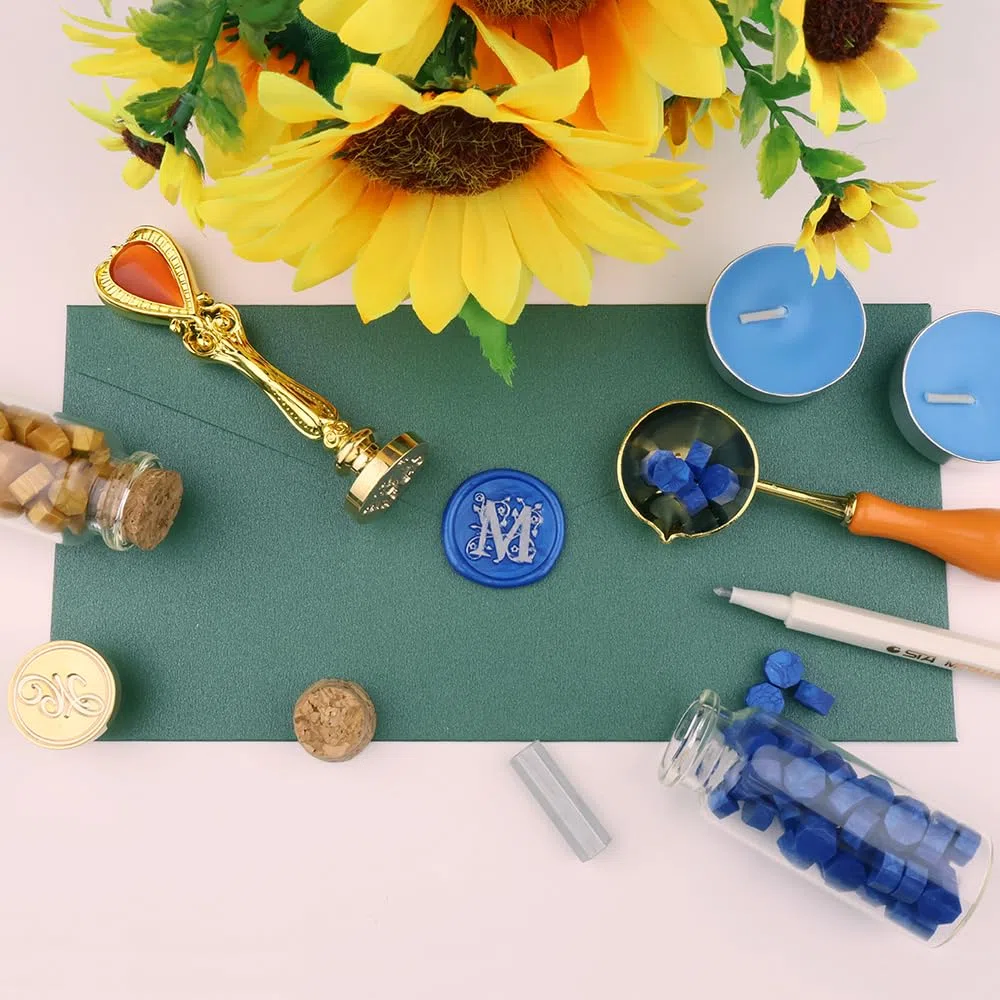 Lot de 2 Tampons de Cire Pour la Lettre L, kit de Tampons de Cire Pour L'alphabet Initial, Boîte Cadeau Vintage, Tampons de la Série des Lettres A à Z Pour les Invitations de Mariage (L)
