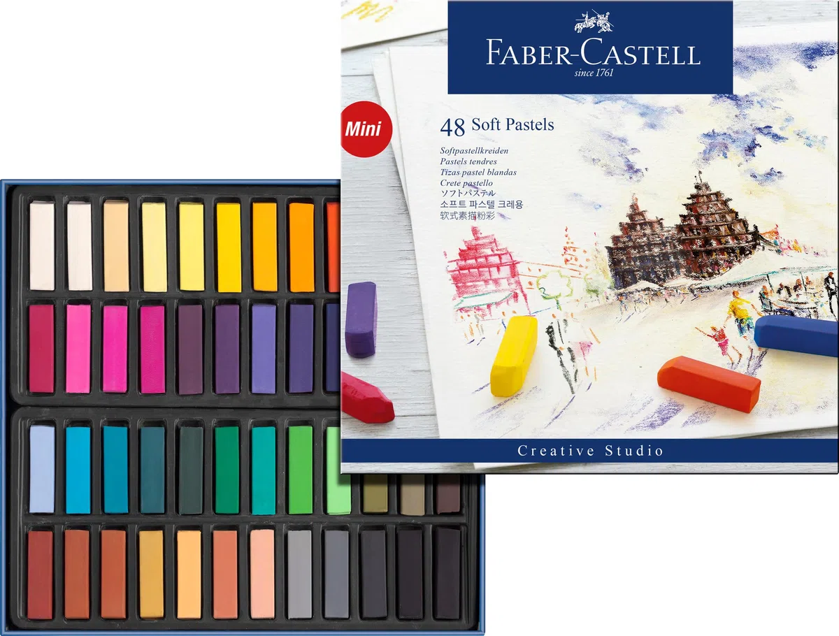 Faber-Castell Studio Quality 128248 Boîte carton de 48 mini craies, pastel tendre de différentes couleurs