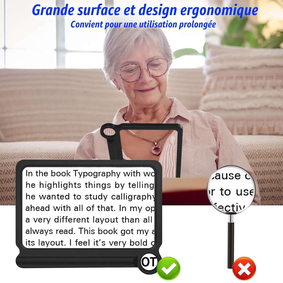 NZQXJXZ Loupe de Lecture 30X 5X - Grande Loupe Légère Pour Voir La Totalité Des Pages d'un Livre - Parfaite Pour Lire Les Petits Caractères et Les Personnes Malvoyantes, Noire