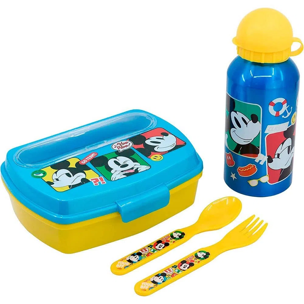 Stor SET URBAN VUELTA AL COLE 4 PCS (BOTELLA ALUMINIO 400 ML Y SANDWICHERA CON CUBIERTOS) MICKEY MOUSE FUN-TASTIC