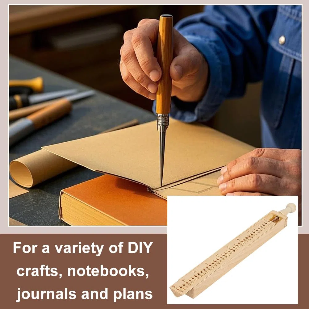 BENECREAT Outil de Poinçonnage de Reliure en Bois Kit de Reliure à Main Fournitures de Reliure avec Poinçon et Berceau pour L'Artisanat de Bricolage Cahier Revues Planificateurs