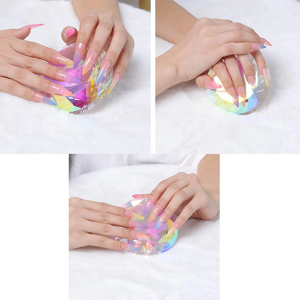 C&Z Presse-papier en cristal de 80 mm - Attrape-soleil arc-en-ciel - Fond en diamant pour ongles - Décoration de maison/bureau - Gros faux diamant avec base en métal doré (revêtement AB)