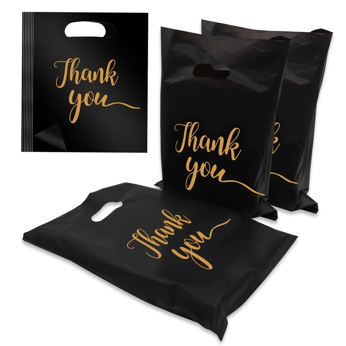 Sacs cadeaux 100 Packs Sac plastique “Thank you”en plastique, Pochette d'Envoi 40 x 30cm sac fourre-tout Sacs de Vente au Détail Etanche pour L'emballage Stockage Shopping