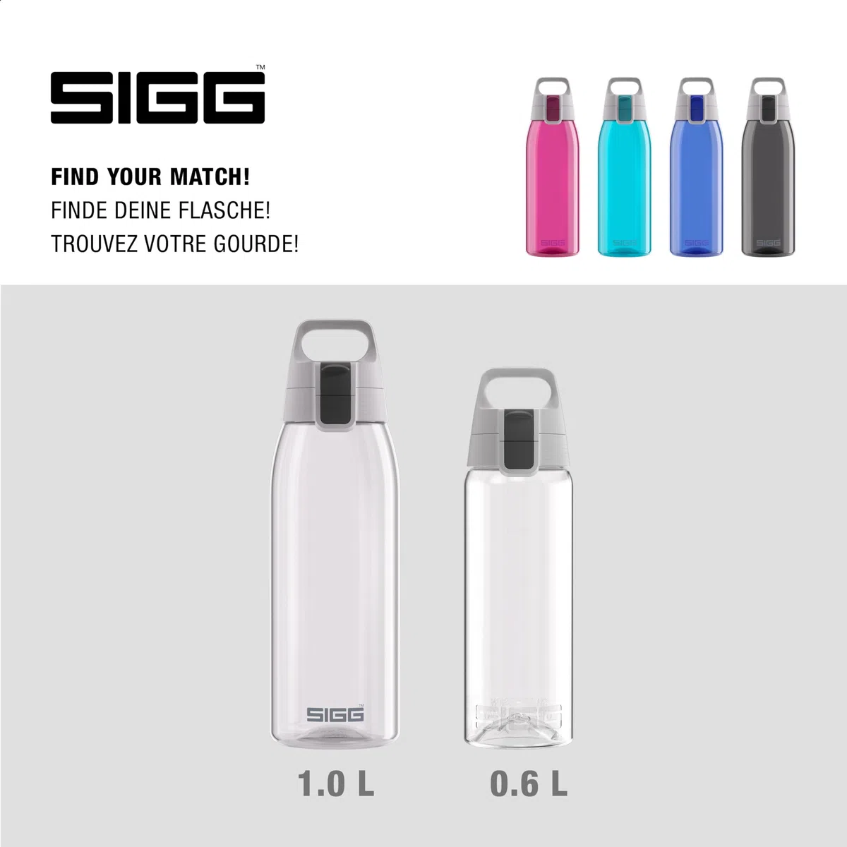 Sigg - Gourde Tritan - Total Color ONE - Convient Aux Boissons Gazeuses - Lavage Au Lave-Vaisselle - Étanche & Poids Plume - Sans BPA - 0,6L / 1L