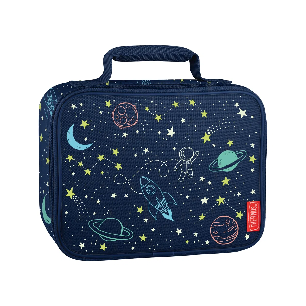 Thermos Sac à déjeuner isotherme pour enfant - Motif astronaute et espace - Bleu - 4 l - Avec sangles réglables et compartiments latéraux - Idéal pour la maternelle et la crèche - Sans BPA et PVC