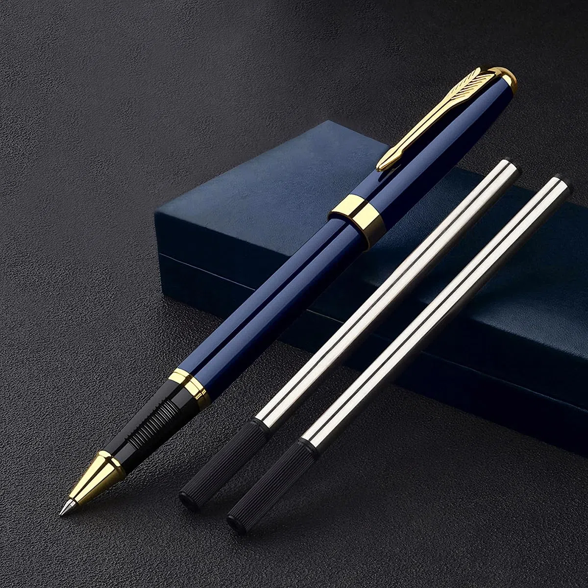 Ensemble de stylos en métal (encre noire), stylo Signature en métal professionnel, ensemble de stylos à encre métallique, stylo Signature d'apparence bleue, stylo à bille