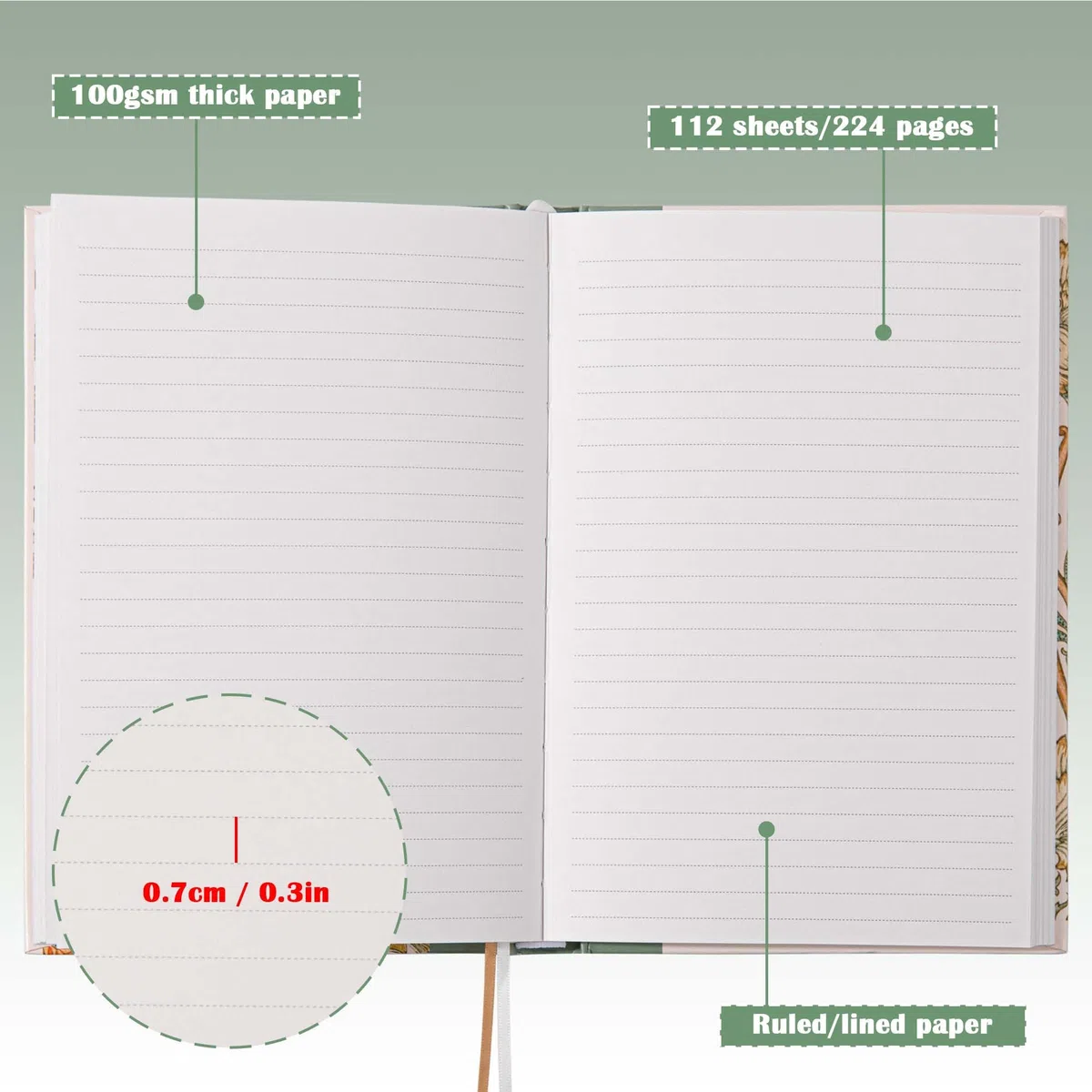 Carnet de notes ligné pour femme - Carnet à couverture rigide A5-100 g/m² - 224 pages - Carnets de voyage pour l'écriture, l'organisation du travail, la prise de notes