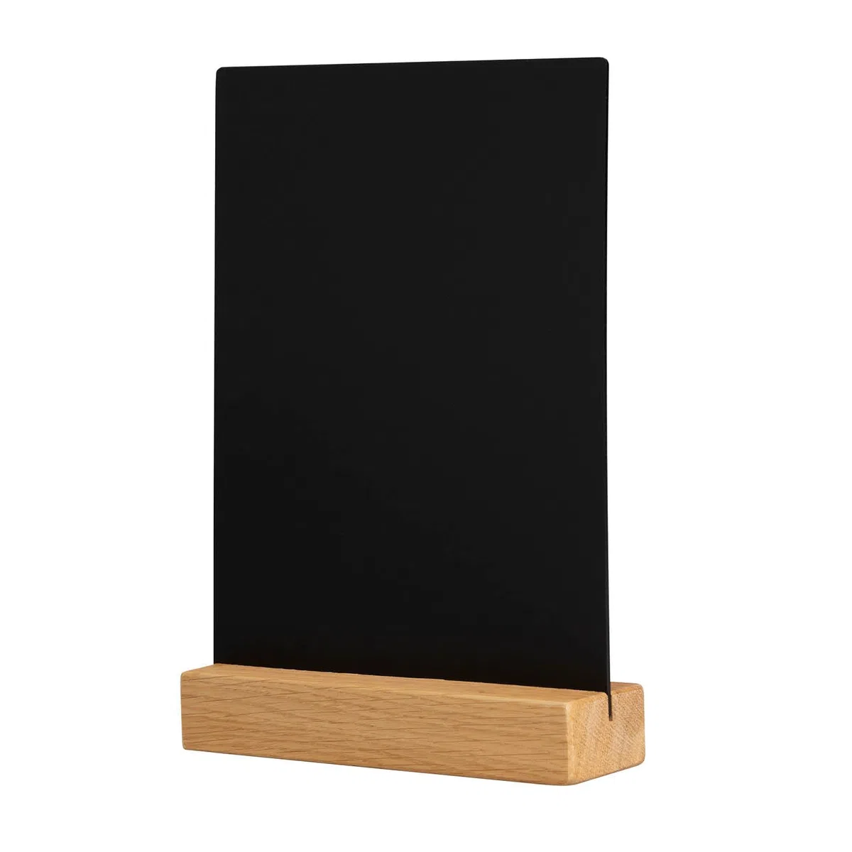 EUROPEL Présentoir de table de luxe style ardoise A5 vertical, pied en bois de chêne certifié FSC, pour marqueur à base d'eau, présentation recto-verso, pour restaurant, hôtel, conférence, festivals