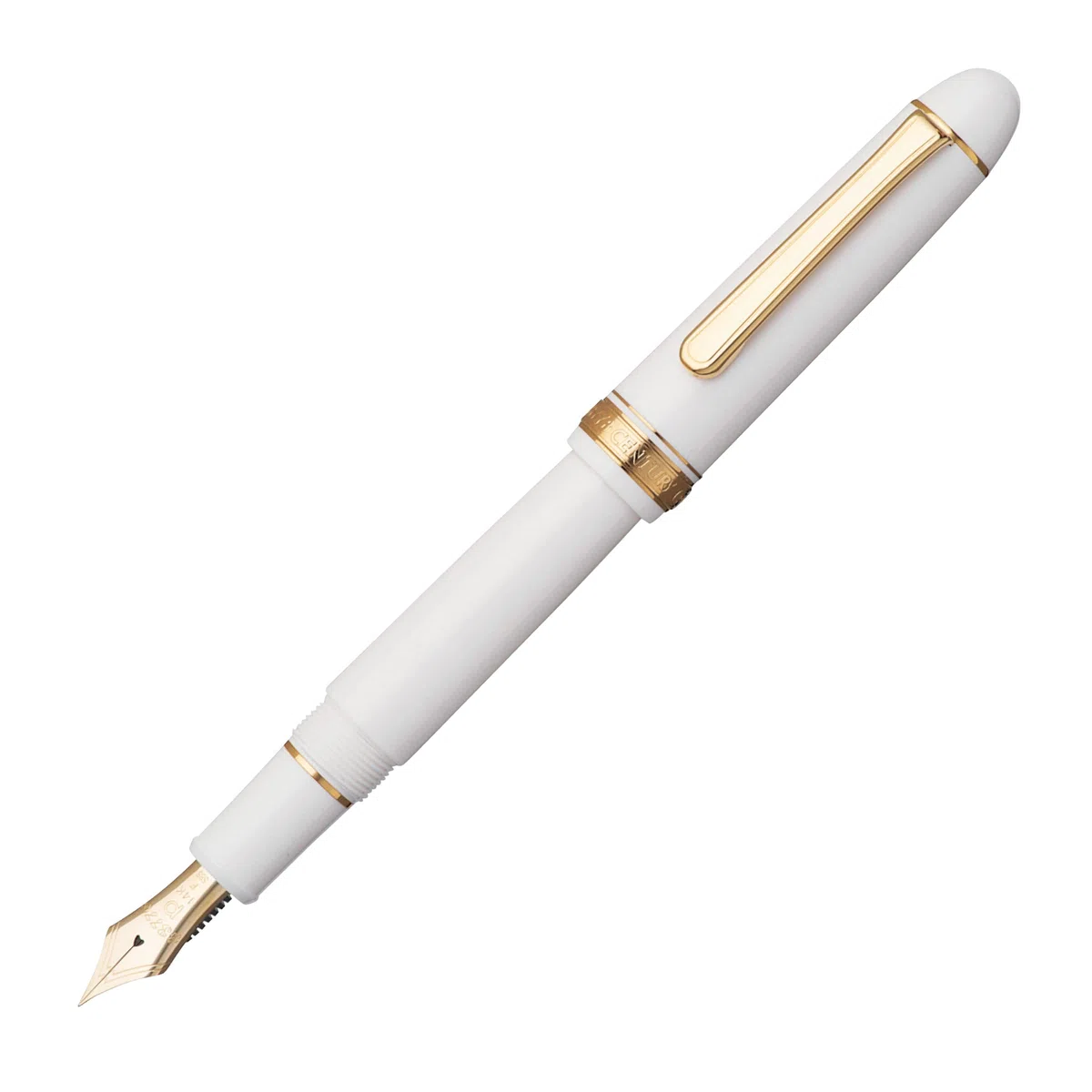 PLATINUM Stylo plume japonais #3776 Century Gold Trim Chenonceau White F/Blanc / 0,28-0,34 mm/Plume en or 14 carats/Boîte cadeau/Stylo plume