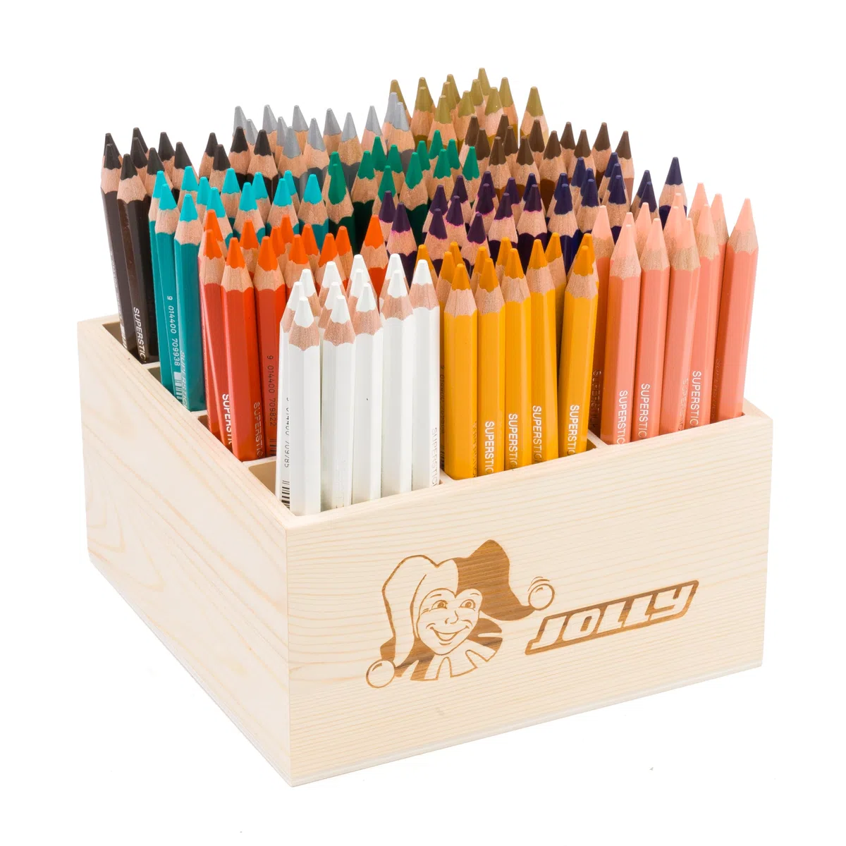 JOLLY Classpack X-Big Boîte de 144 crayons de couleur, 12 couleurs supplémentaires, incassable et non toxique, mine extra épaisse, idéale pour l'école et la maternelle