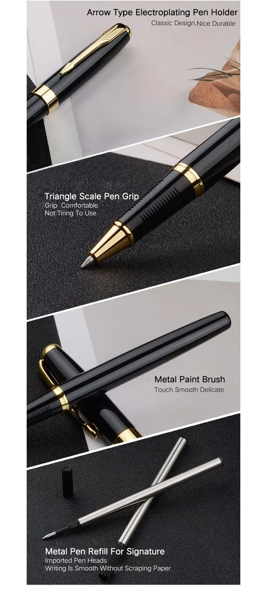Lot de stylos de signature en métal (noir) - Stylo à bille personnalisé - Qualité supérieure - Coffret cadeau - Bureau professionnel