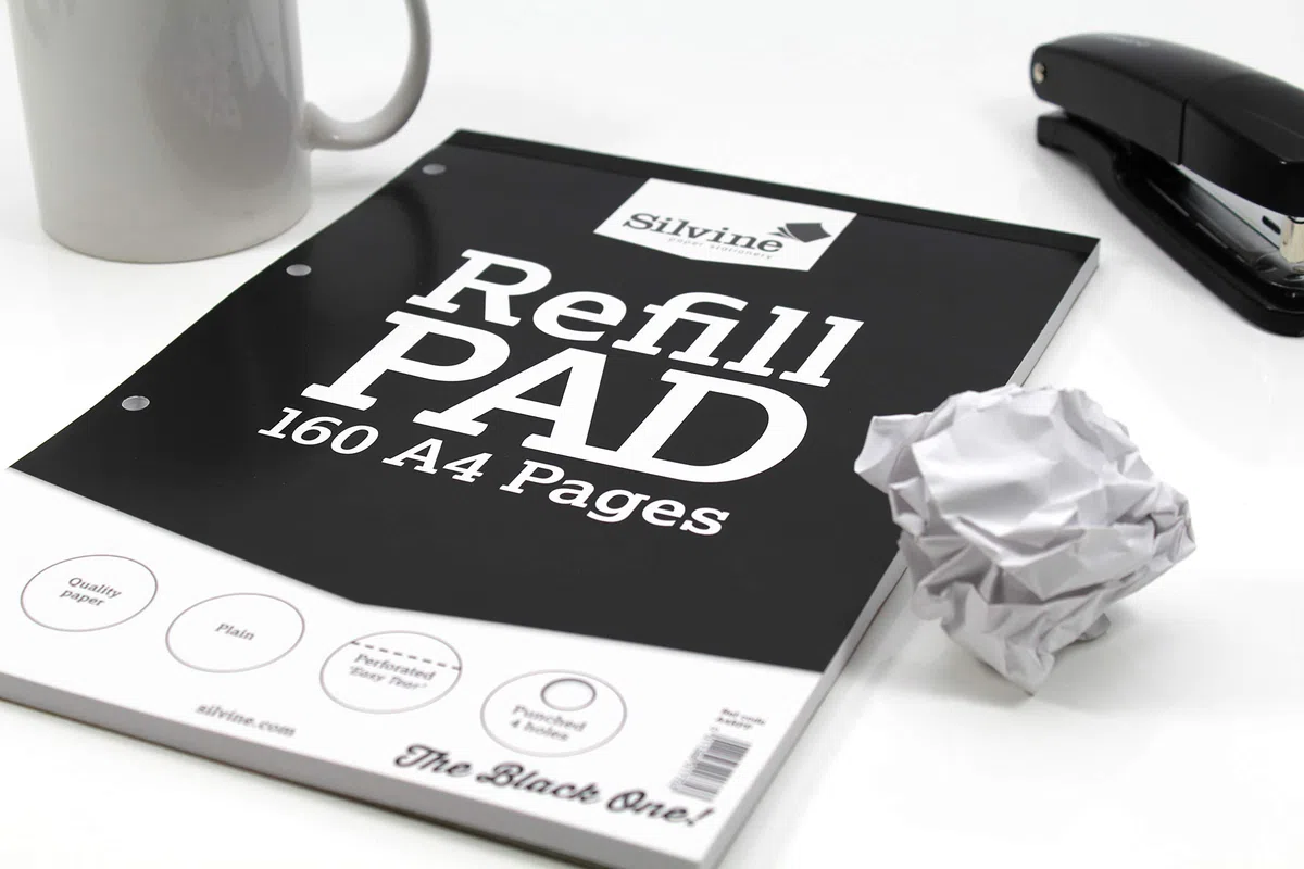 Silvine Bloc-notes de 160 pages A4 relié, 4 perforations Uni 6 Pack Noir
