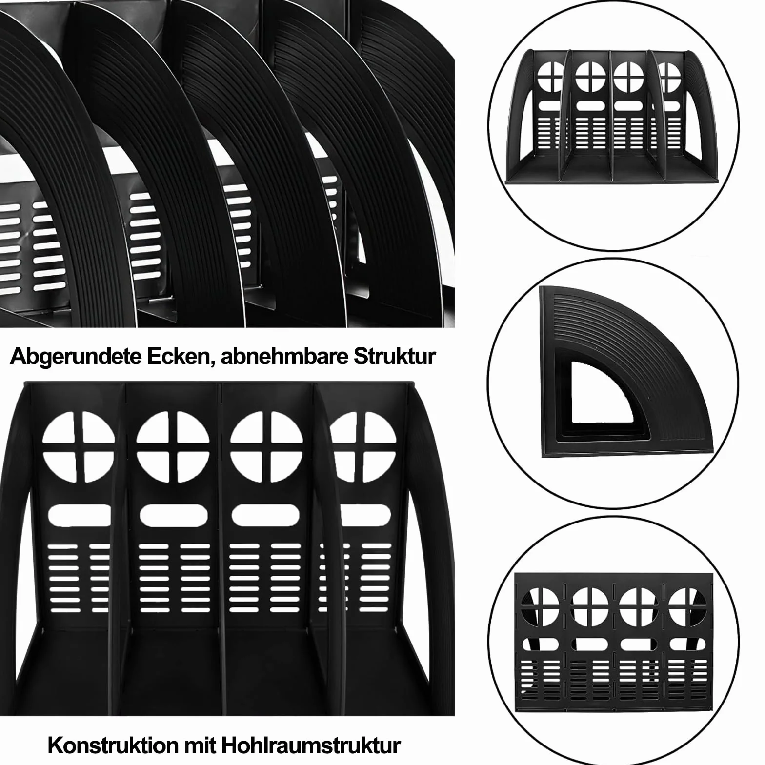 Porte-Revues en Plastique, Porte Revues à 4 Compartiments, Porte-Revues en Plastique, Trieur de Dossiers Verticaux, Organiseur de Bureau, pour Magazine Papier A4 Livre Dossier, Noir