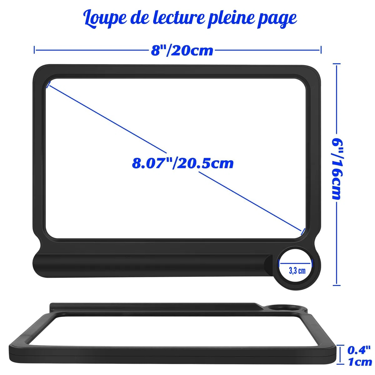 NZQXJXZ Loupe de Lecture 30X 5X - Grande Loupe Légère Pour Voir La Totalité Des Pages d'un Livre - Parfaite Pour Lire Les Petits Caractères et Les Personnes Malvoyantes, Noire