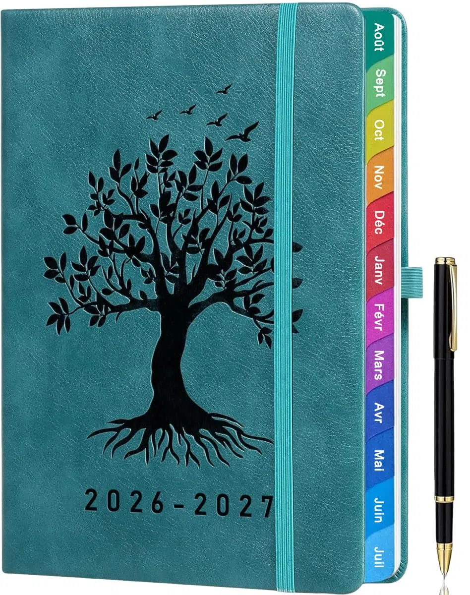 Agenda 2026–2027 A5 Semainier Vertical – Août 2026 à Juillet 2027, Version Française, Onglets Colorés avec Poche Intérieure