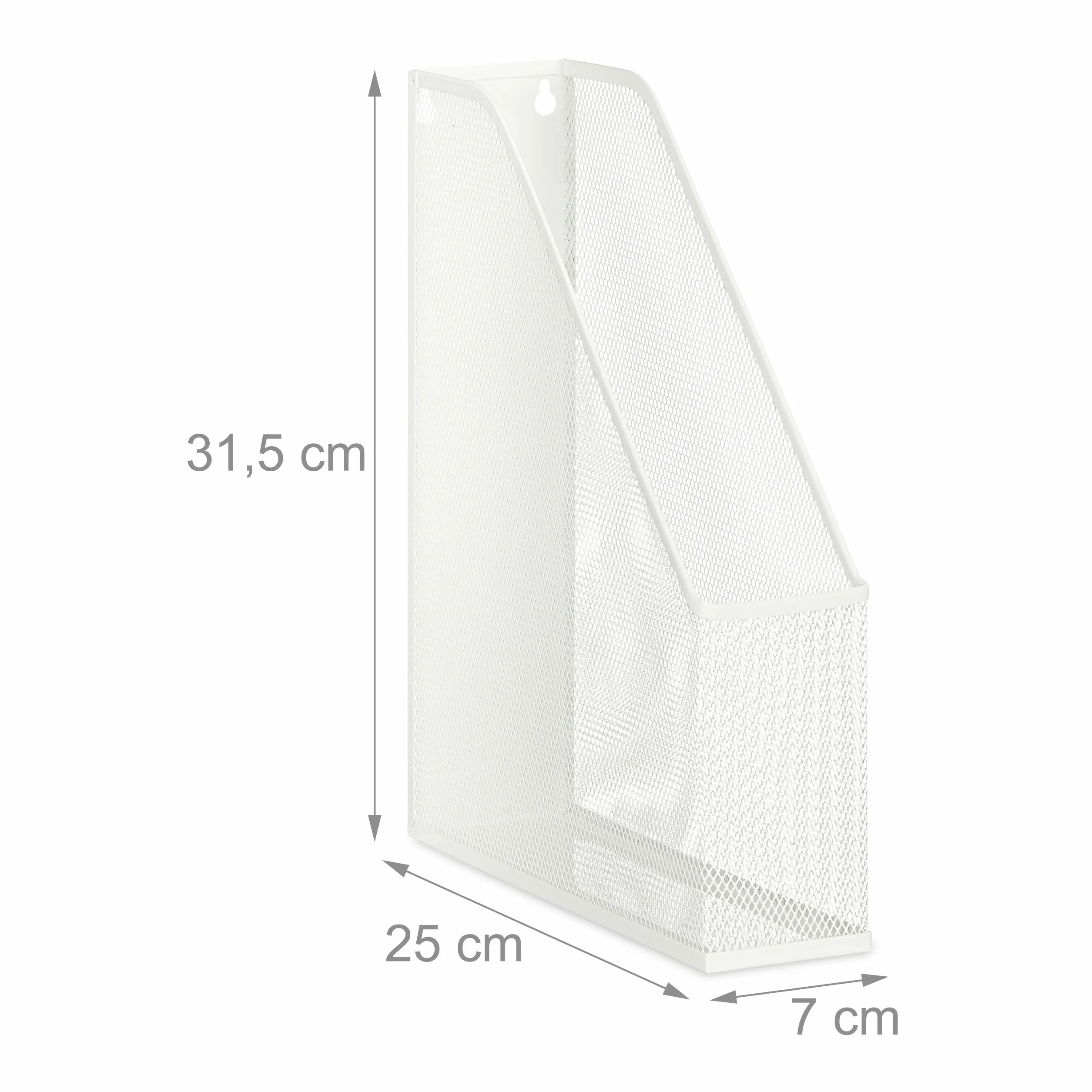 Relaxdays Range-revues en métal, Format A4, HxLxP : 31,5x7x25 cm, Porte-Magazines, Design Maille, Bureau, Maison, Blanc