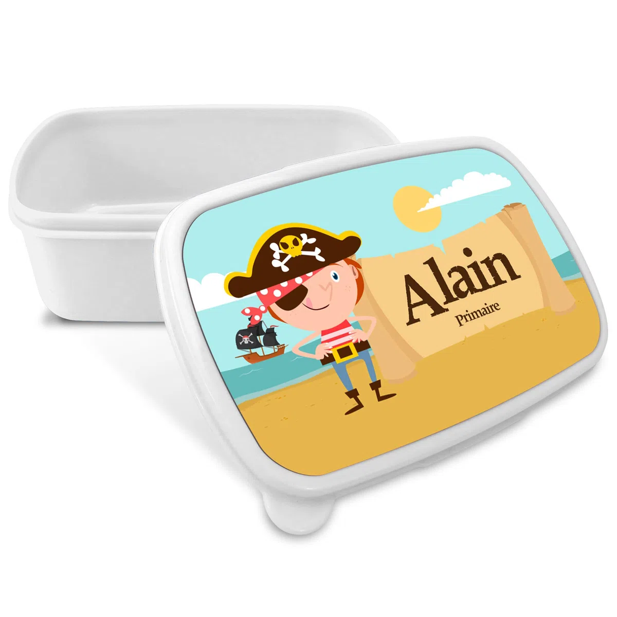 Boîte à goûter pour filles. Boîte à goûter avec nom. Boîte à deyeuner. Boîte à lunch. Convient aux Micro-Ondes et ne Contient BPA, ni phtalates, ni métaux Lourds. Cadeaux personnalisés. PIRATES
