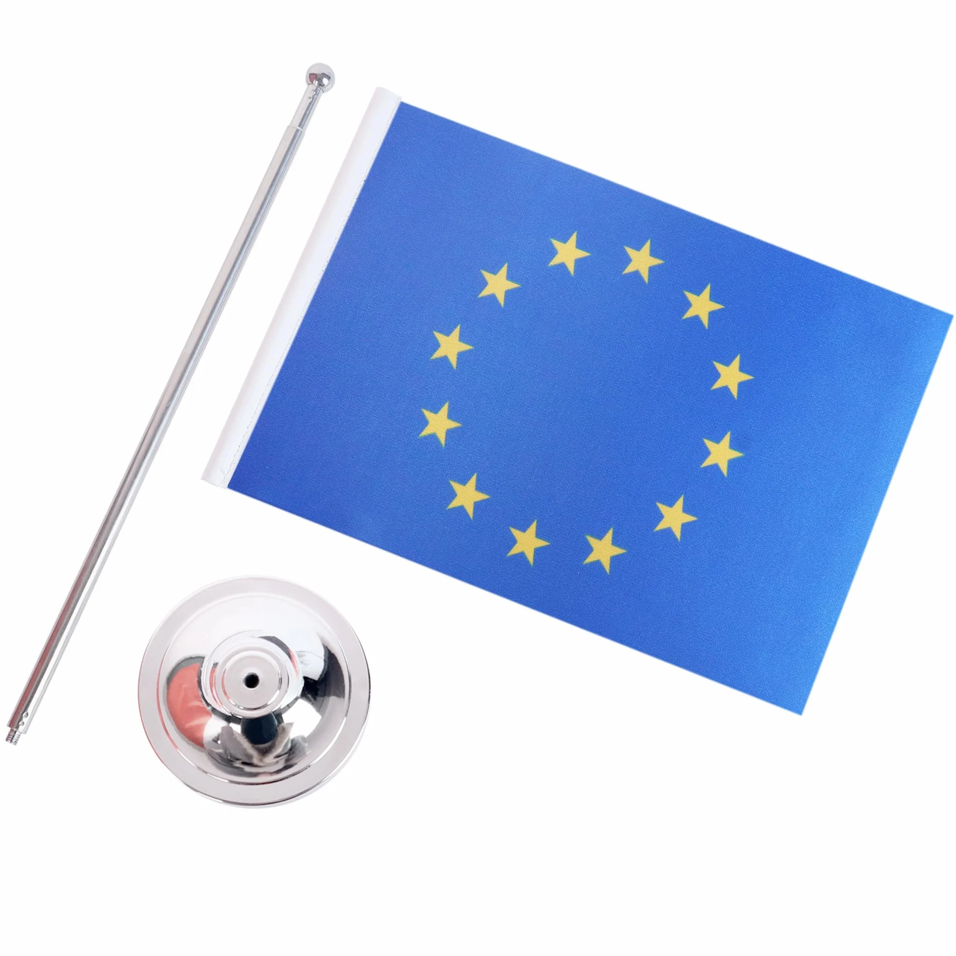 AZ FLAG - Drapeau De Table Europe Prestige - Drapeau Européen - Union Européenne - Ue De Bureau En Satin Avec Hampe De 30cm Et Socle En Métal - 22x15 cm