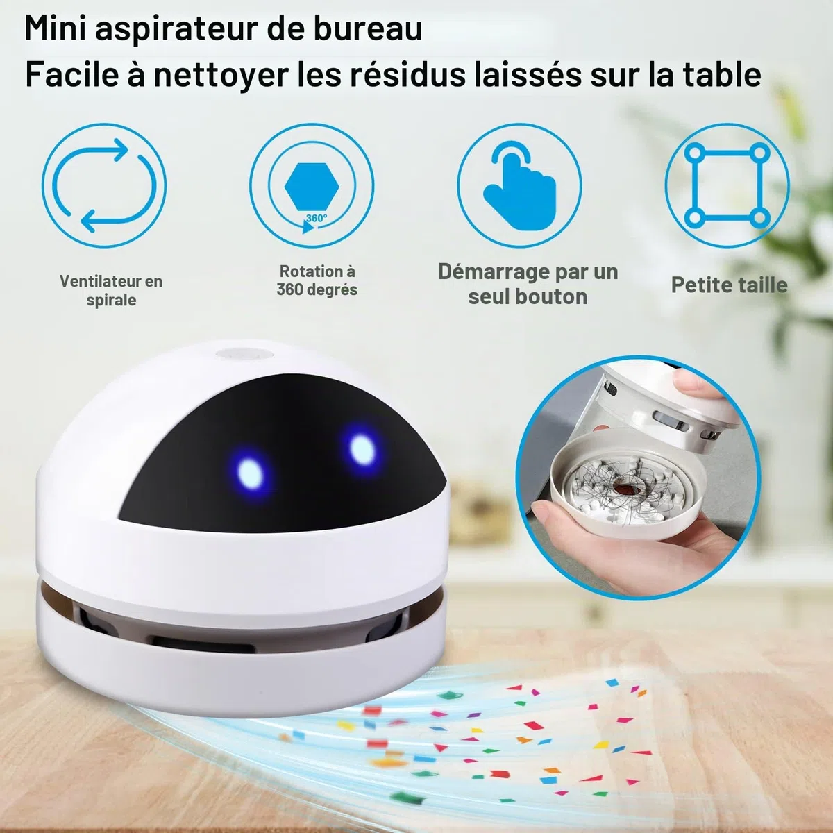 Mini Aspirateur de Table, USB Rechargeable Aspirateur de Bureau Poussière, Portable Mini Aspirateur de Bureau pour Table Bureau Coussin Voiture Clavier, Ramasse Miette