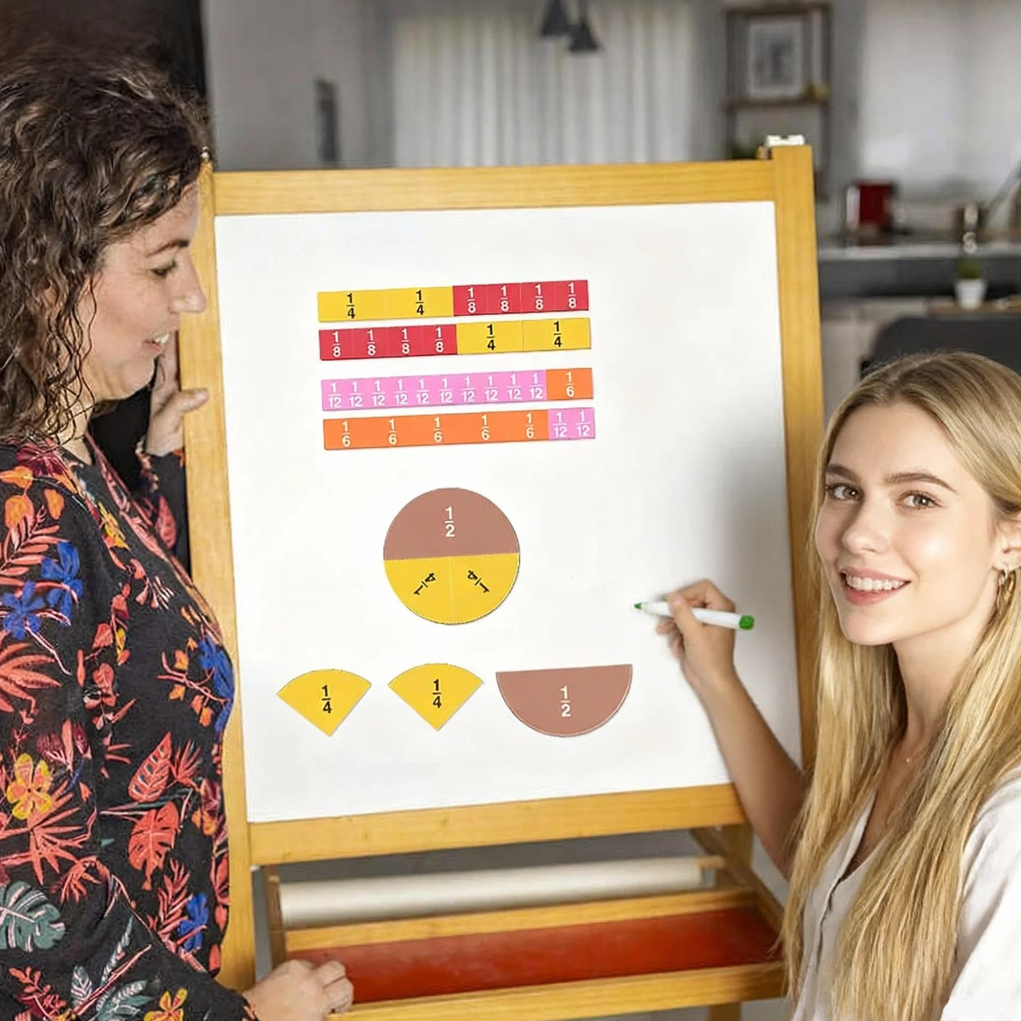 Meetory Lot de 134 tuiles magnétiques et cercles de fraction éducatives pour apprendre les mathématiques à l’école primaire idéal pour salle de classe