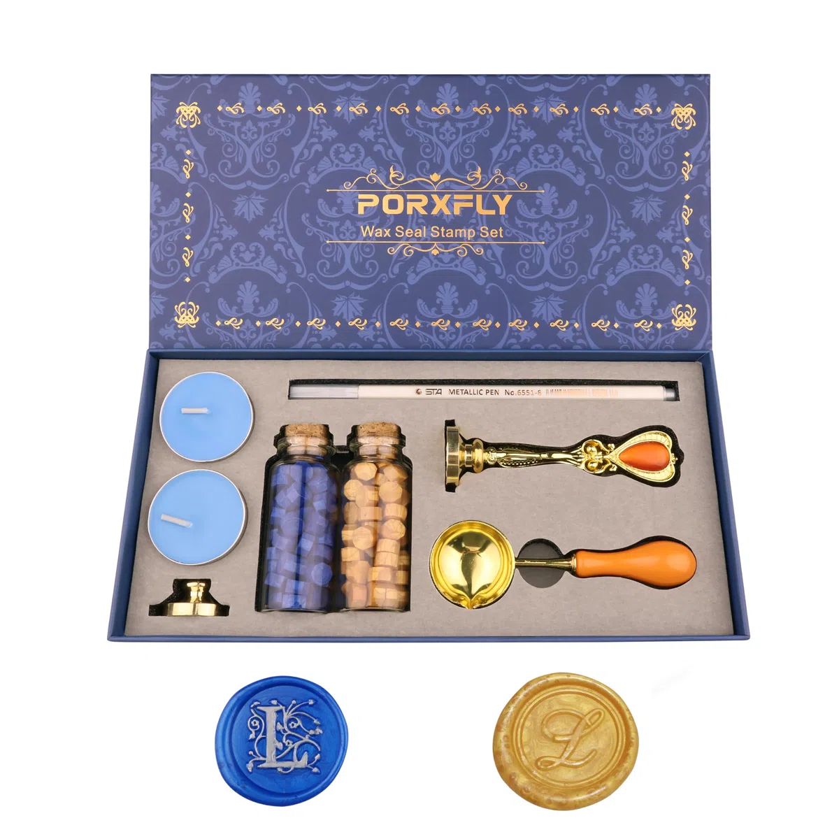 Lot de 2 Tampons de Cire Pour la Lettre L, kit de Tampons de Cire Pour L'alphabet Initial, Boîte Cadeau Vintage, Tampons de la Série des Lettres A à Z Pour les Invitations de Mariage (L)