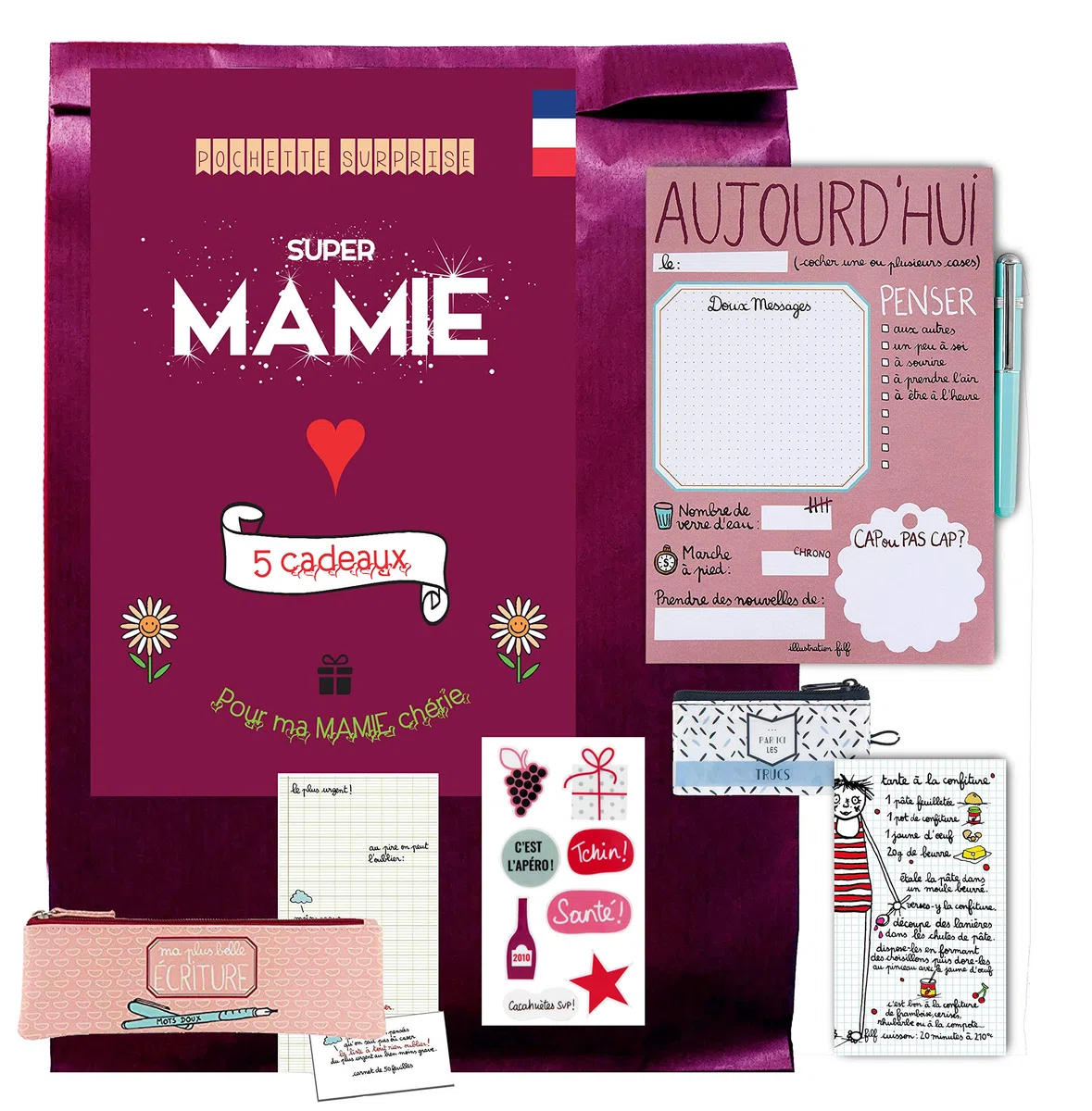 Pochette Surprise 5 Cadeaux pour Mamie - Cadeau de Table et de fête des Grands-Meres - Plein de tendresse et de surprises