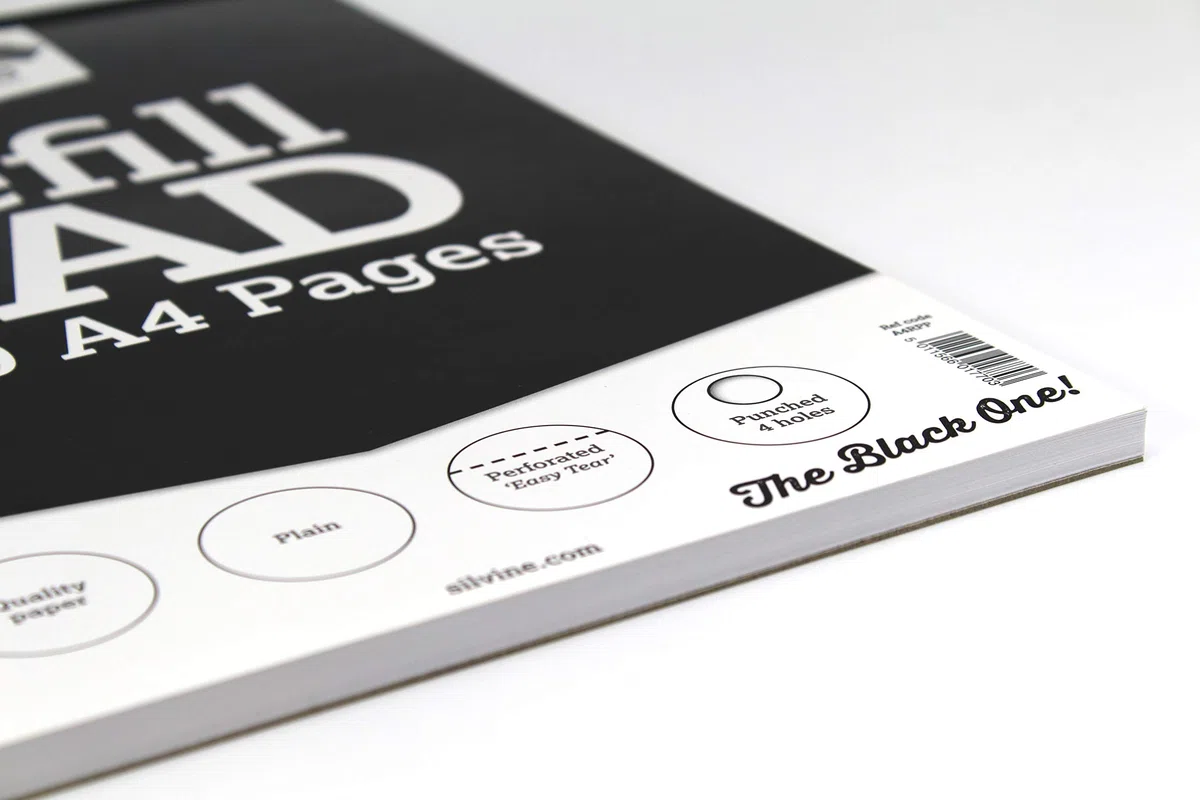 Silvine Bloc-notes de 160 pages A4 relié, 4 perforations Uni 6 Pack Noir