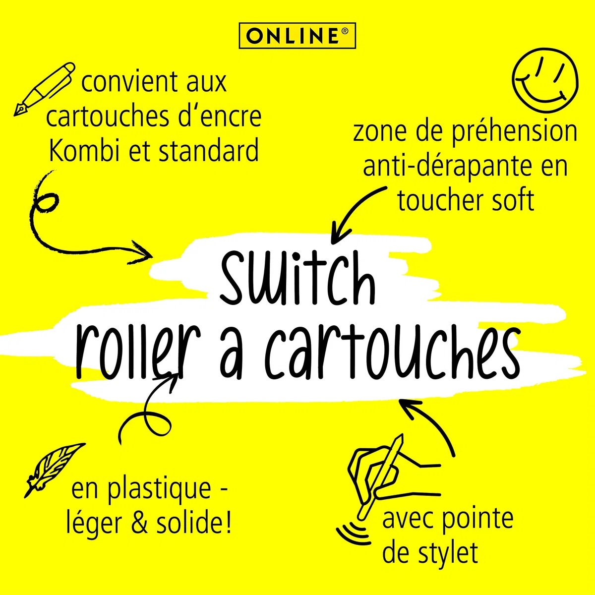 Online Roller à cartouches ergonomique - Switch Plus Pétrole - pour cartouches d'encre standard, rechargeable, avec stylus tip, convient pour droitiers et gauchers, pour filles/garçons/adultes