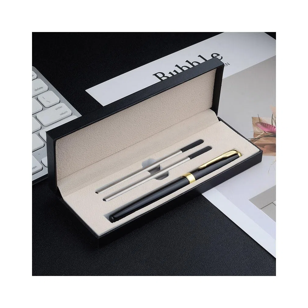 Lot de stylos de signature en métal (noir) - Stylo à bille personnalisé - Qualité supérieure - Coffret cadeau - Bureau professionnel