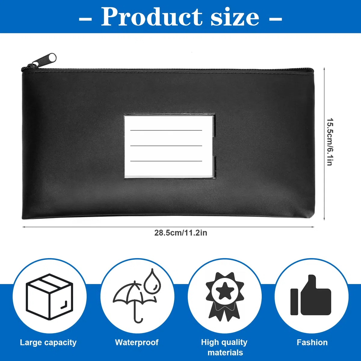 UMILKI Lot de 4 sacs bancaires avec fermeture éclair, 29 x 16 cm, en polyuréthane, porte-monnaie, porte-monnaie, porte-documents avec fermeture éclair