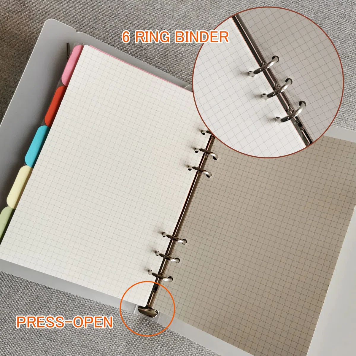 DY.2ten Lot de recharges A5 à 6 trous - (recharges de papier quadrillé + papier ligné + papier kraft + papier vierge à feuilles volantes - 180 feuilles/360 pages (45 feuilles de chaque type)