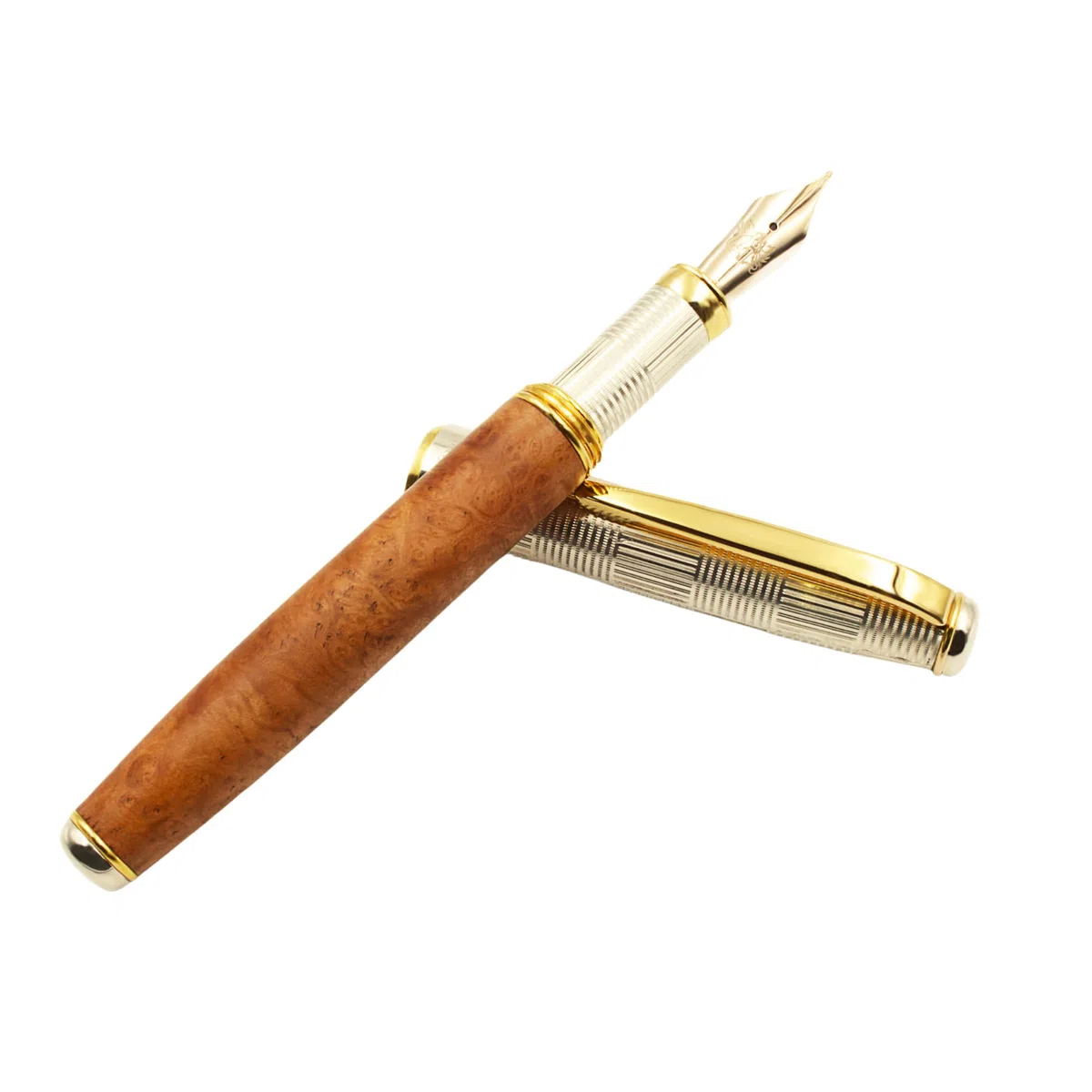 Grifos - Stylo-plume en Bois de Bruyère - Argent Massif 925 - Détails Dorés - Élégance et Design Unique pour Occasions Spéciales - Fabriqué à la Main en Italie