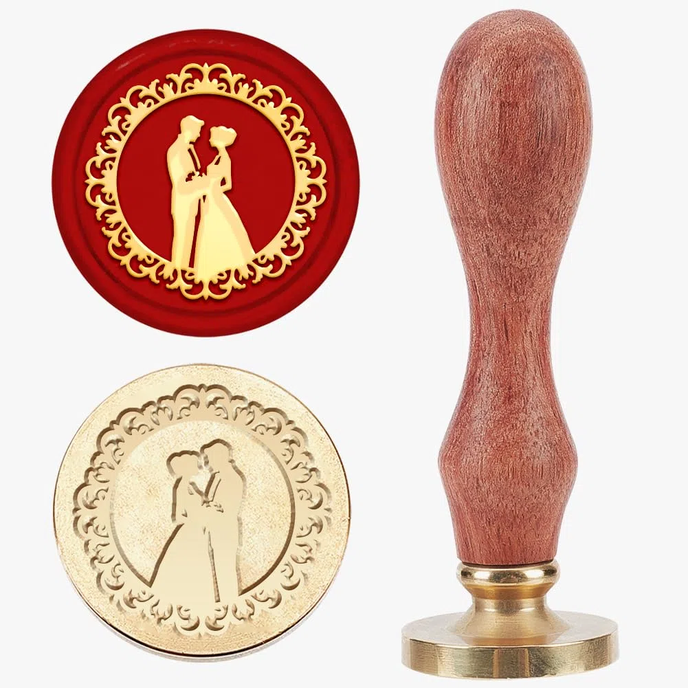 MAYJOYDIY Sceau de Cire de Couple de Mariage Vintage Tampon de Cire à Cacheter Romantique Mariée Tête de Tampon en Laiton Amovible de 25mm pour Carte D'Invitation de Mariage Enveloppes Emballage