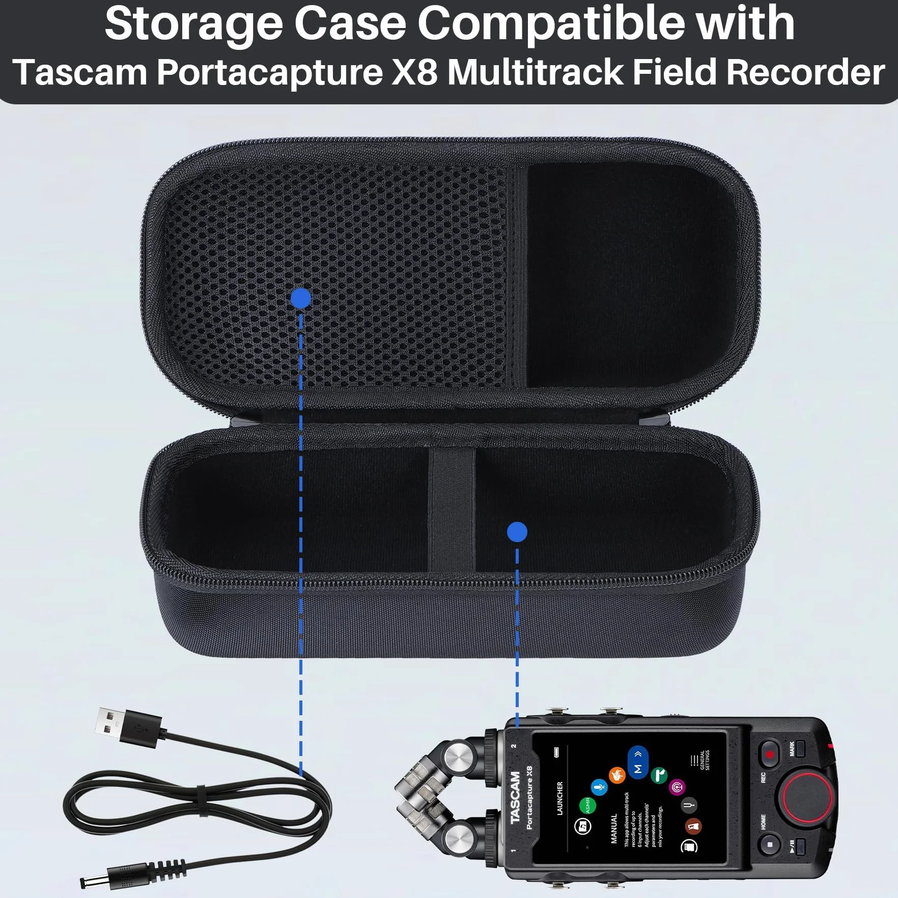 Lebakort Dur Étui Housse Cas pour Tascam Portacapture X8 Enregistreur Portable