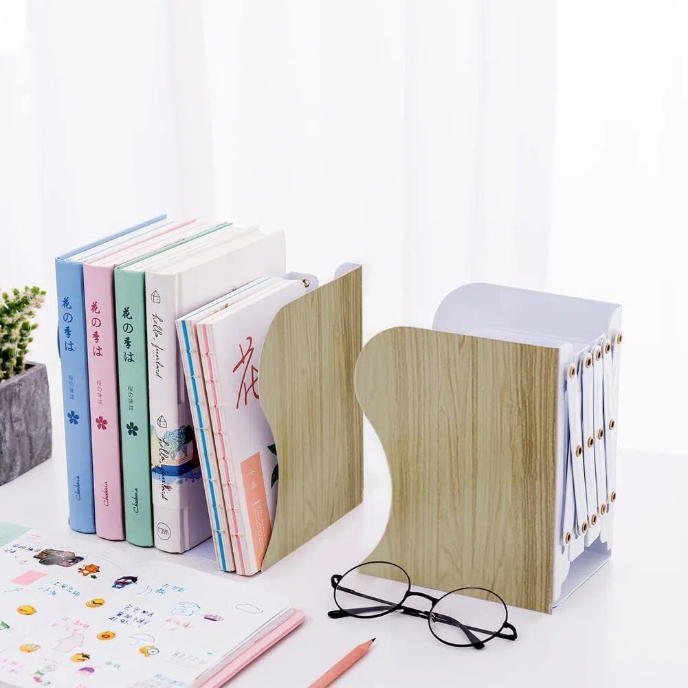 DIFIT Serre Livre, Serre-Livres Extensible, Métal Serre Livres, 1 Pièce Reglable Cale Livre, Presse Livre pour Étagère, Bloc Livre Lourd pour Les Bibliothèque/Les Bureaux(Imitation du Grain De Bois)