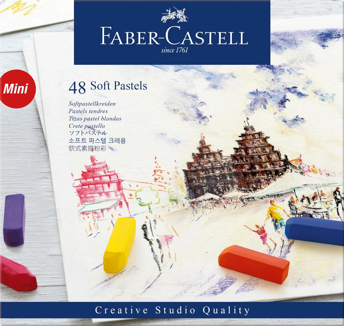 Faber-Castell Studio Quality 128248 Boîte carton de 48 mini craies, pastel tendre de différentes couleurs
