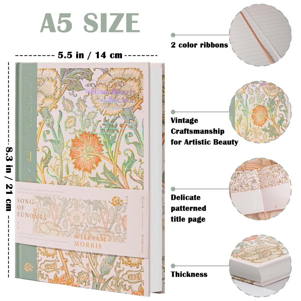 Carnet de notes ligné pour femme - Carnet à couverture rigide A5-100 g/m² - 224 pages - Carnets de voyage pour l'écriture, l'organisation du travail, la prise de notes