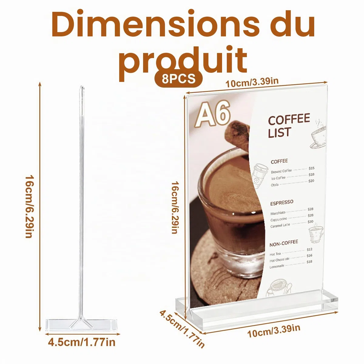 8 Pièces Présentoir de Table A6 Porte Affiche Porte Documents T Acrylique Porte Menu pour Bureau Restaurant Café Boutique Mariage