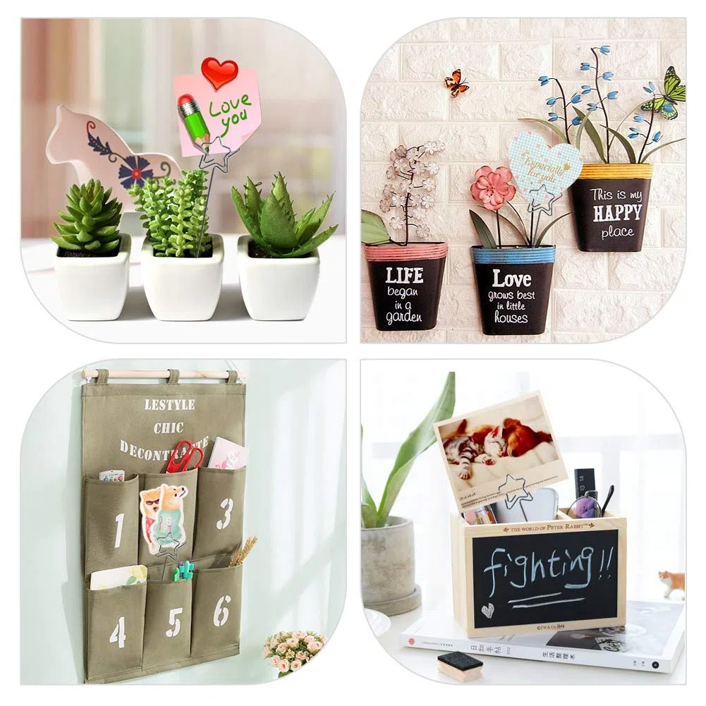 porte photo,paper clip holder,clip mémo photo étoile,Clip Mémo en Fils Métalliques 50 X Porte-Photo Argent Rond Porte-carte de Note Photo Mémo Papier Note Affichage Clip Support Forme Ronde Table Numé