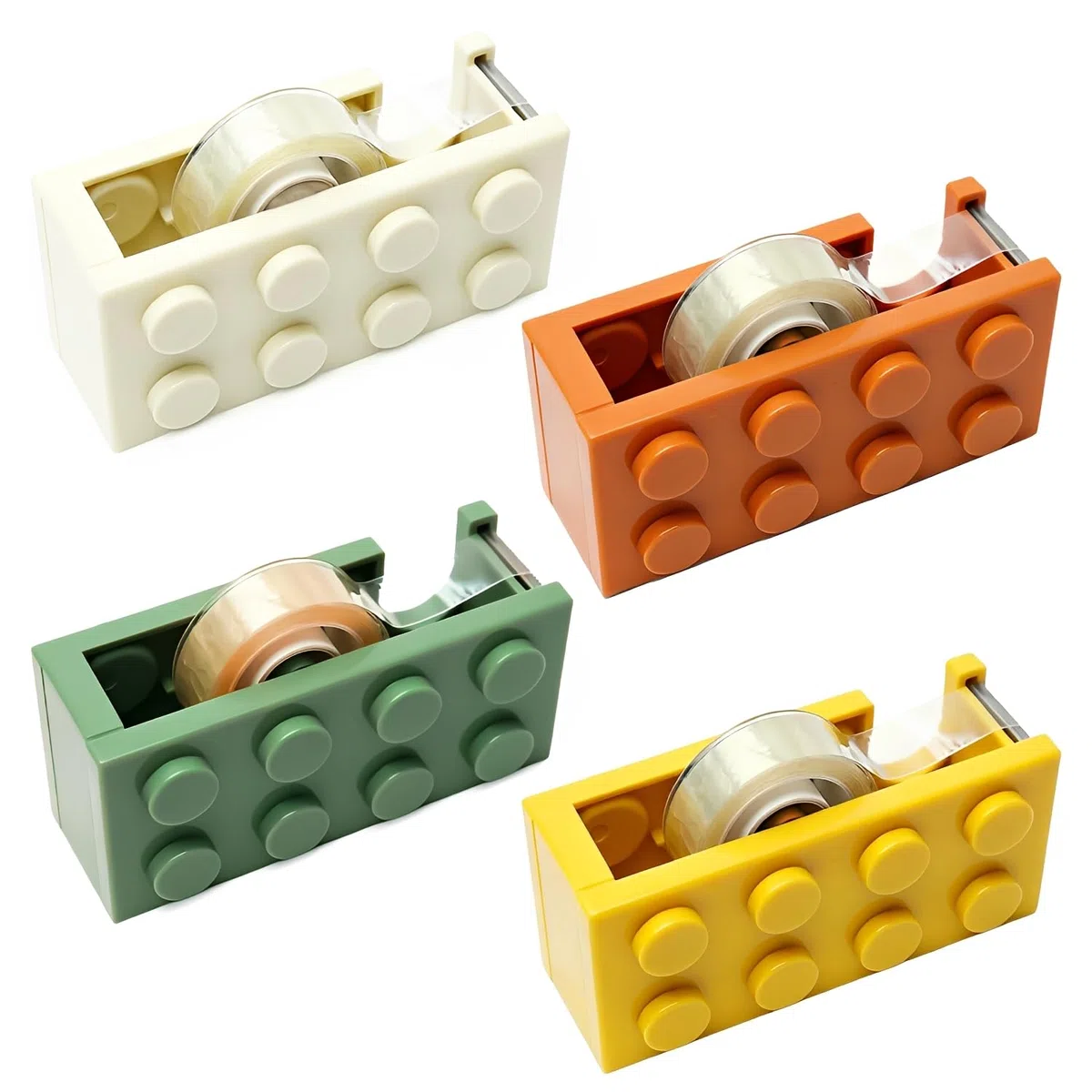 4 Pièces Devidoir Scotch, Taille Devidoir Scotch Bureau, Format Bloc de Construction Dérouleur, pour Bureau, Travaux Manuels et Création