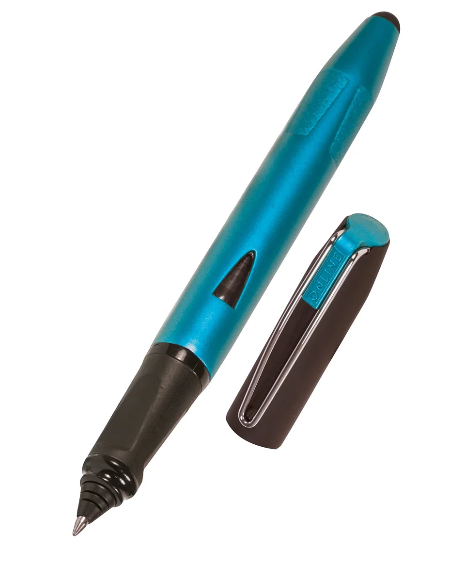 Online Roller à cartouches ergonomique - Switch Plus Pétrole - pour cartouches d'encre standard, rechargeable, avec stylus tip, convient pour droitiers et gauchers, pour filles/garçons/adultes
