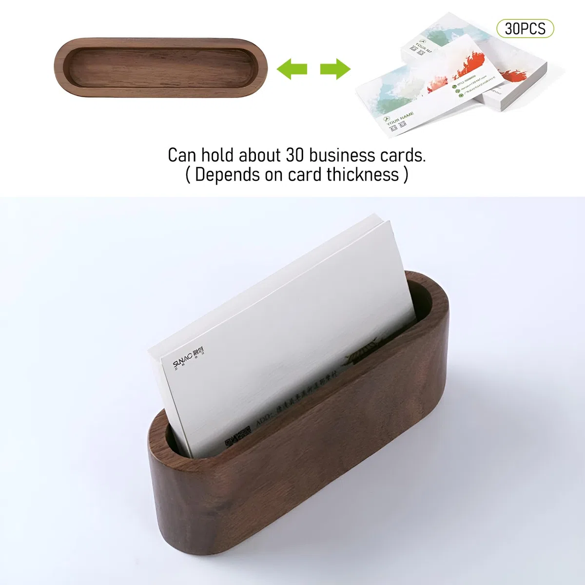 Porte-cartes de visite en bois – Lot de 2 supports en bois massif avec cadre métallique doré, design professionnel pour bureau, réception et décoration élégante – (brun foncé)
