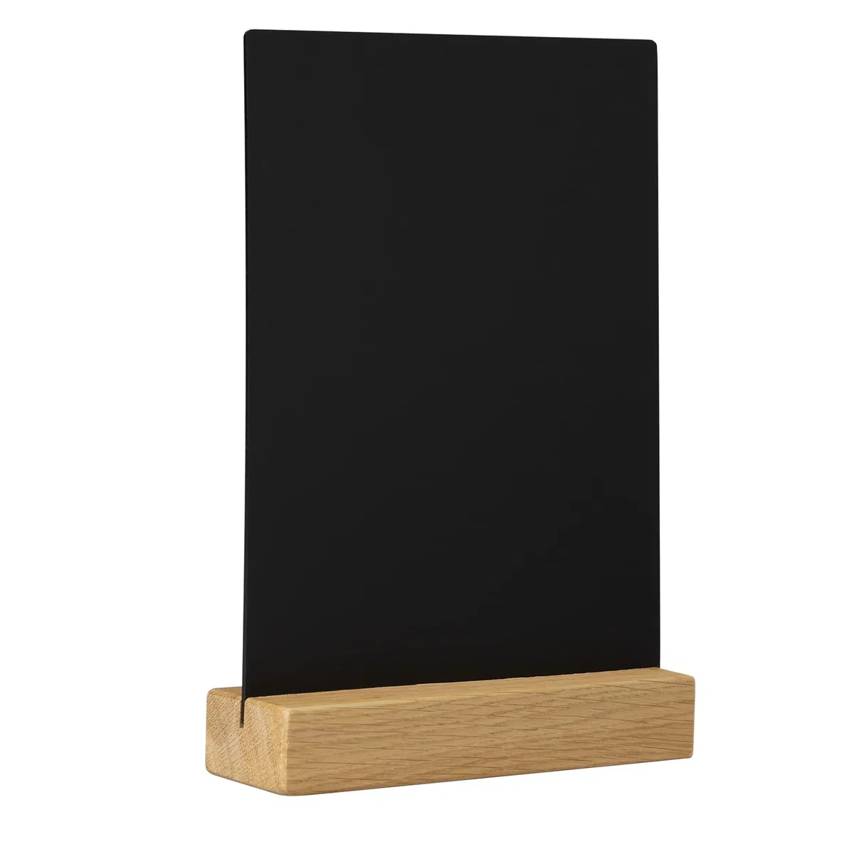 EUROPEL Présentoir de table de luxe style ardoise A5 vertical, pied en bois de chêne certifié FSC, pour marqueur à base d'eau, présentation recto-verso, pour restaurant, hôtel, conférence, festivals