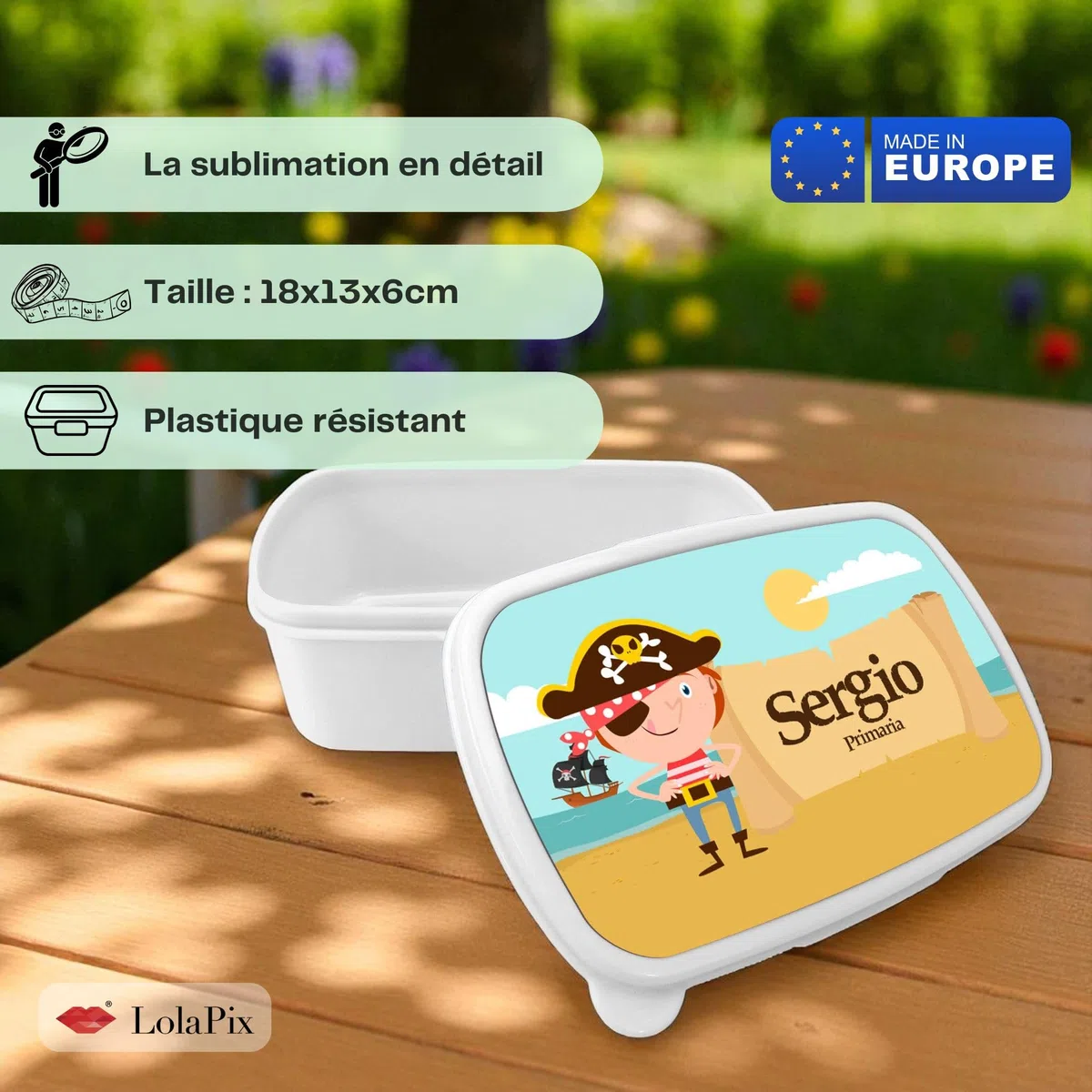 Boîte à goûter pour filles. Boîte à goûter avec nom. Boîte à deyeuner. Boîte à lunch. Convient aux Micro-Ondes et ne Contient BPA, ni phtalates, ni métaux Lourds. Cadeaux personnalisés. PIRATES