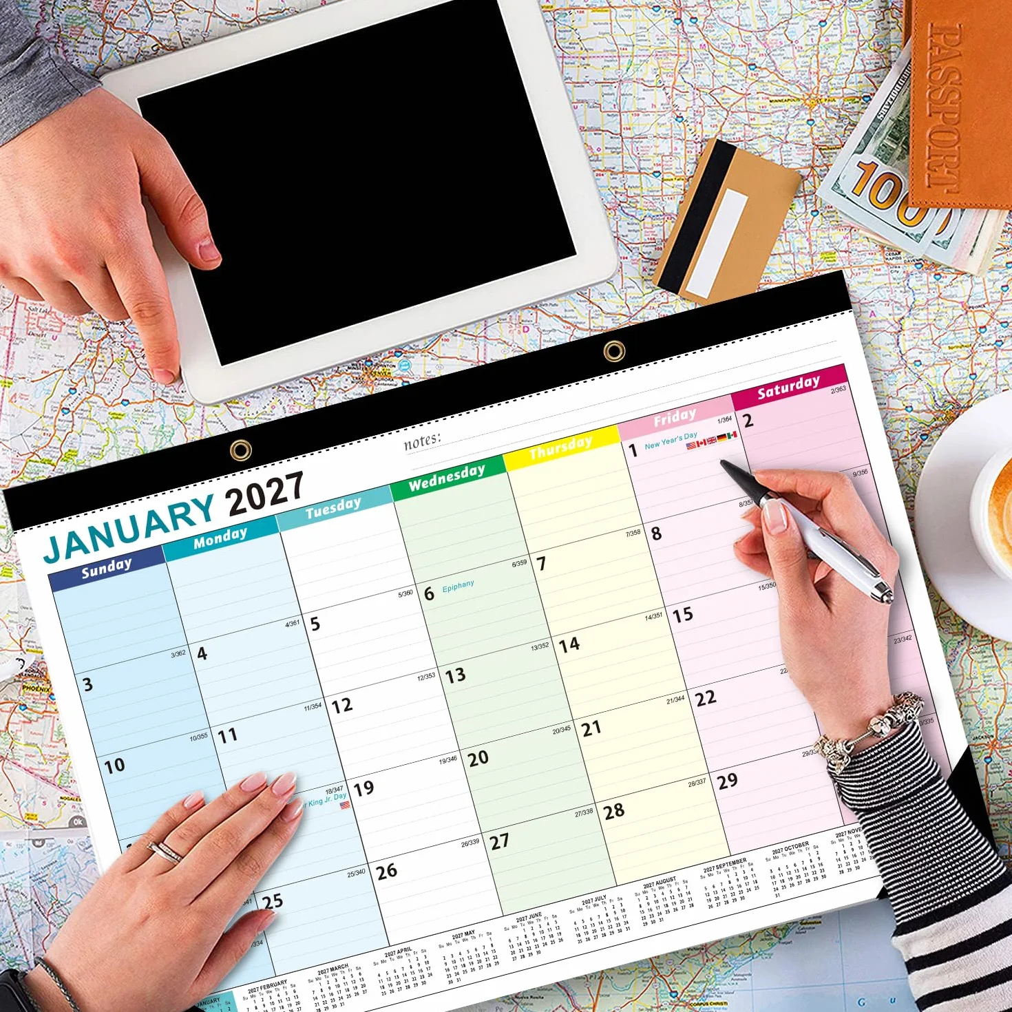Calendrier Mural Familial 2026-2027 A3 Mensuel Papier 120G
