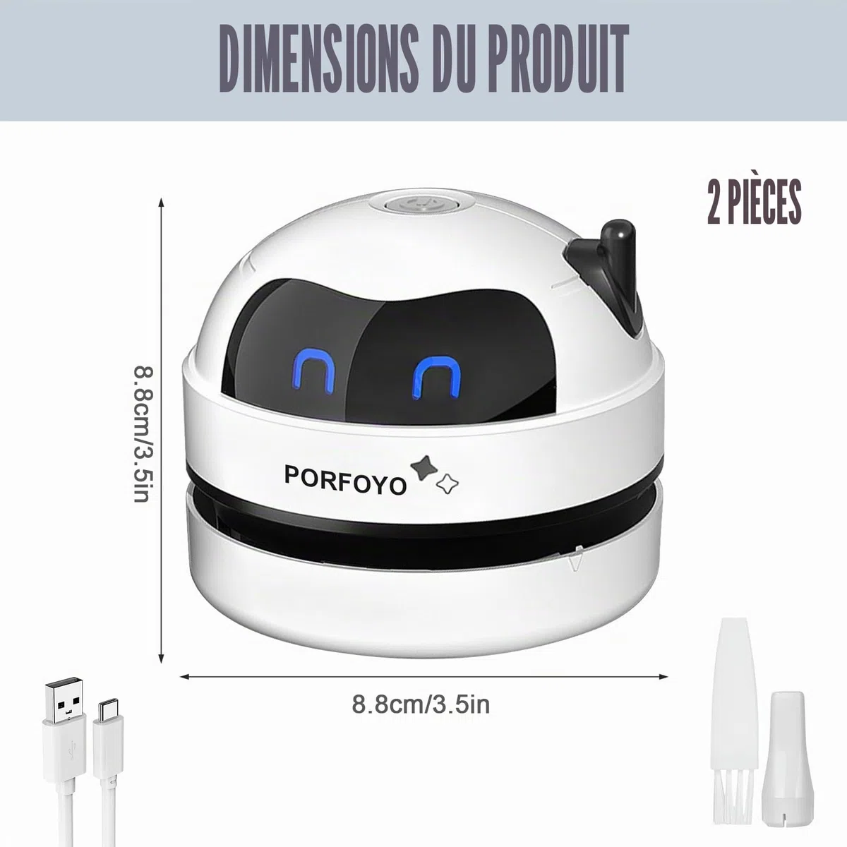 Lot de 2 mini aspirateurs de table, portables, rechargeables par USB, pour bureau, école, maison, bureau